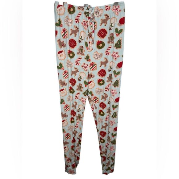 Caden Lane Light Blue Christmas Print Bamboo Pajama Jogger Pants - Picture 1 of 5